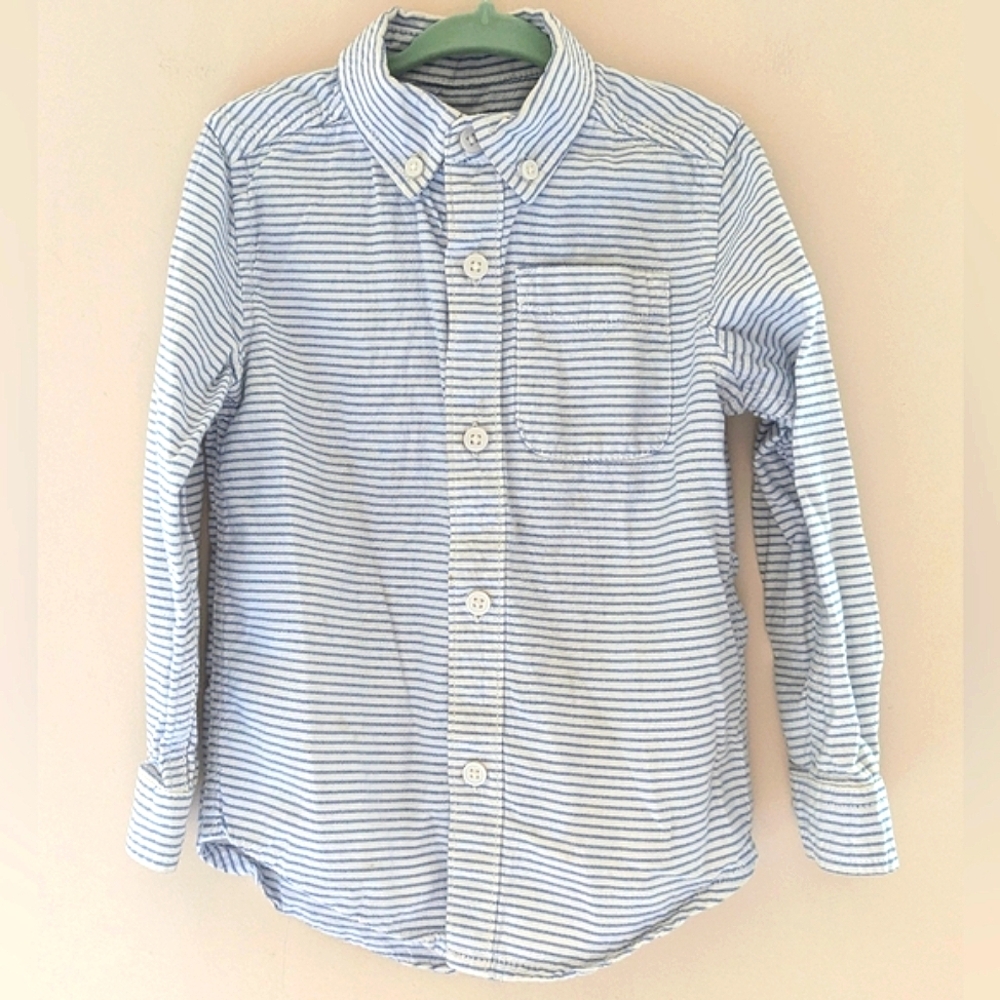 Children's place button down collared shirt cotton white blue stripes siz 3T